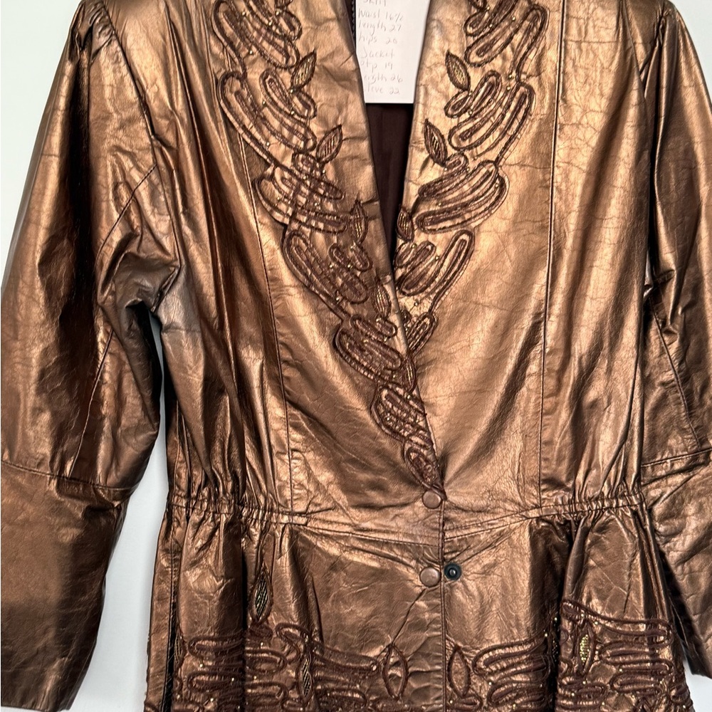 Elegant Brown Embroidered Women's Jacket leather